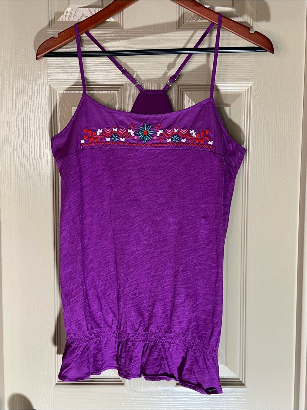 Roxy Vintage Y2K Purple Embroidered Boho Cami Tank Top Size Small